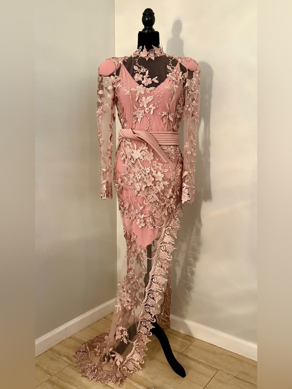 Zhivago Signature Floral Lace Poison Gown in blush pink - Picture 3 of 15